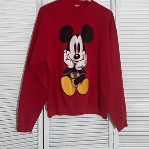 Mickey & Co Mouse Double Sided Graphic Red Sweatshirt Adult Large Vintage 90s Di